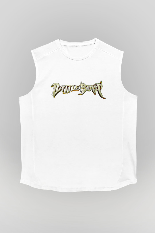Battle Beast Baskılı Beyaz Unisex Kolsuz Tişört - Tshirt
