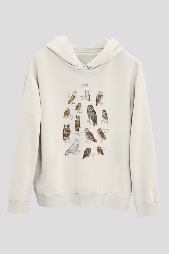 Baykuş Beyaz Unisex Kapüşonlu Sweatshirt