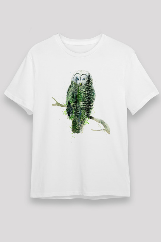 Baykuş Beyaz Unisex Tişört T-Shirt - TişörtFabrikası