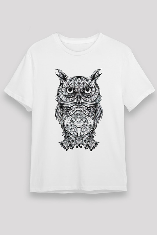 Baykuş Beyaz Unisex Tişört T-Shirt - TişörtFabrikası