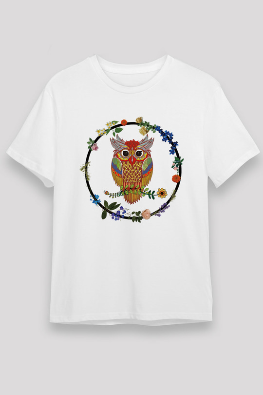 Baykuş Beyaz Unisex Tişört T-Shirt - TişörtFabrikası