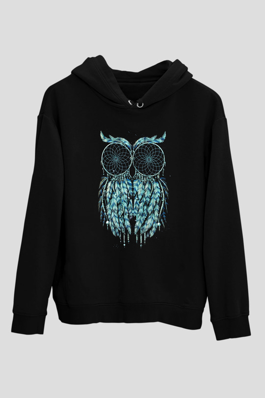 Baykuş Siyah Unisex Hoodie
