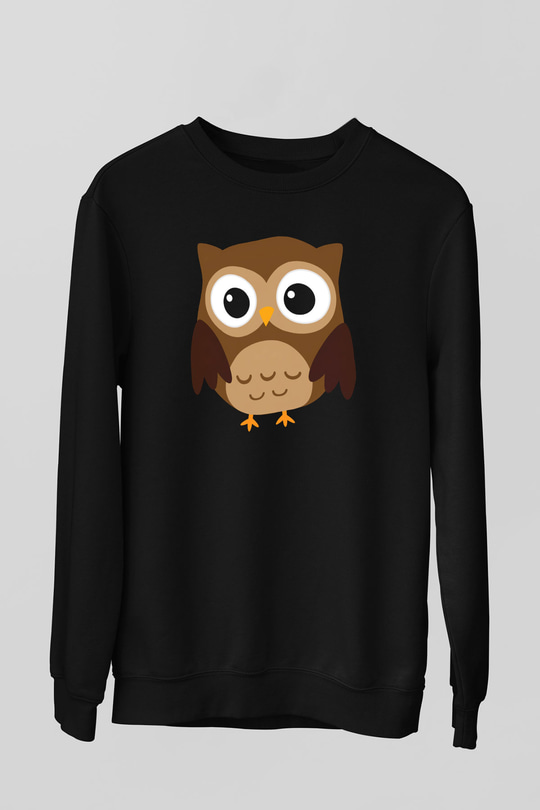 Baykuş Siyah Unisex Sweatshirt