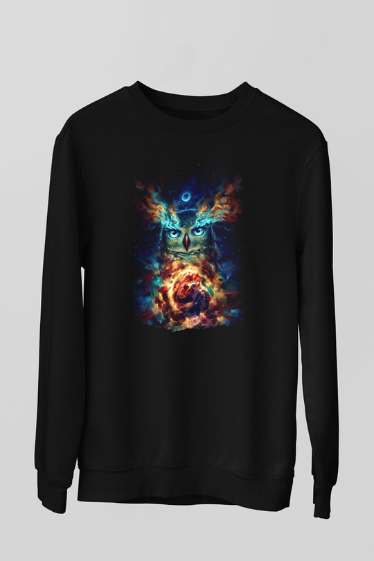 Baykuş Siyah Unisex Sweatshirt