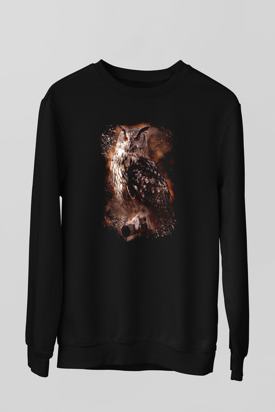Baykuş Siyah Unisex Sweatshirt