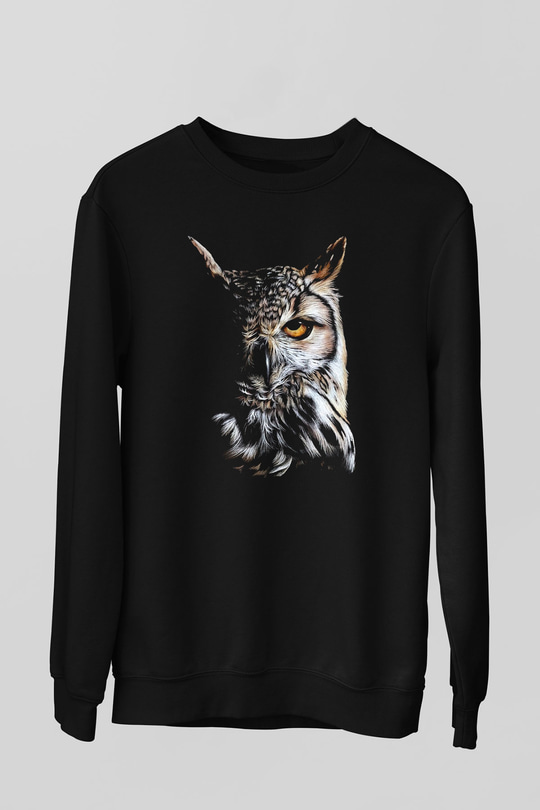 Baykuş Siyah Unisex Sweatshirt