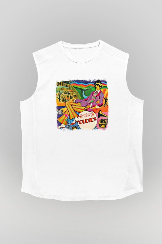 Beatles Baskılı Unisex Beyaz Kolsuz Tişört
