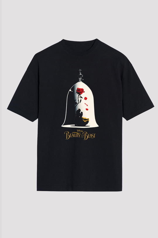 Beauty and the Beast Siyah Unisex Oversize Tişört T-Shirt