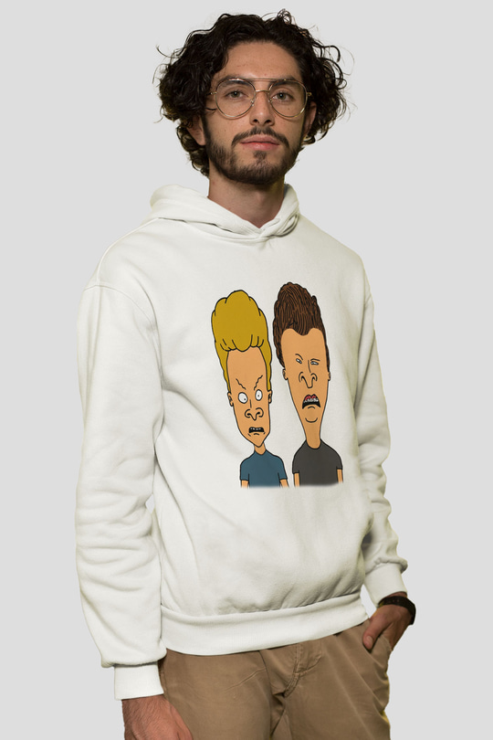 Beavis and Butt-head Beyaz Unisex Kapşonlu Sweatshirt
