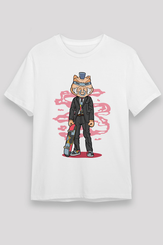 Bebop Skateboard Baskılı Unisex Beyaz Tişört