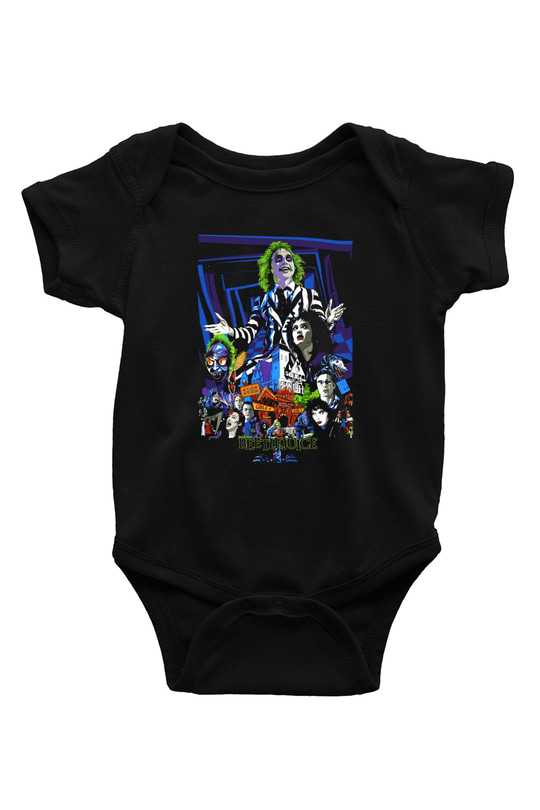 Beetlejuice Beterböcek Baskılı Siyah Bebek Body - Zıbın