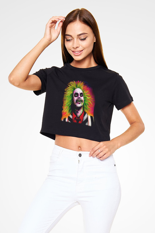 Beetlejuice Beterböcek Siyah Crop Top Tişört