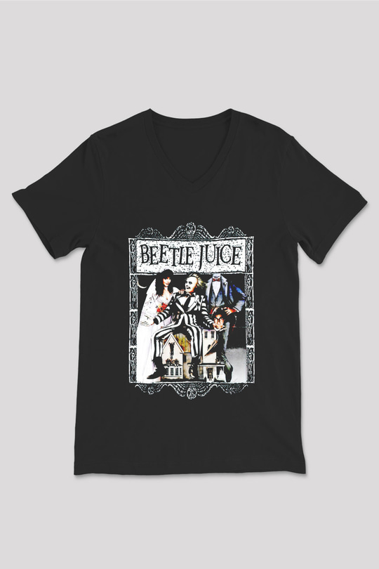 Beetlejuice Beterböcek Siyah Unisex  V Yaka Tişört