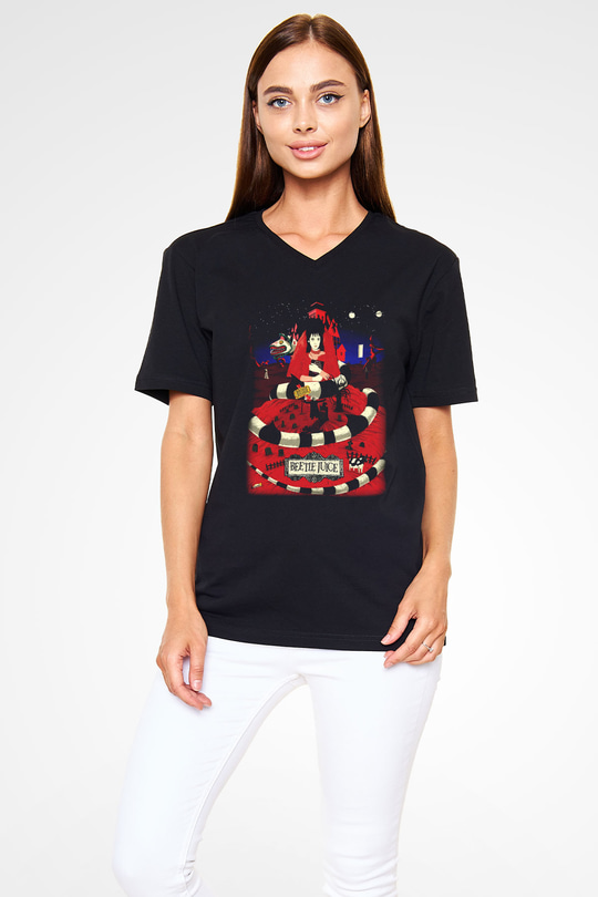Beetlejuice Beterböcek Siyah Unisex V Yaka Tişört