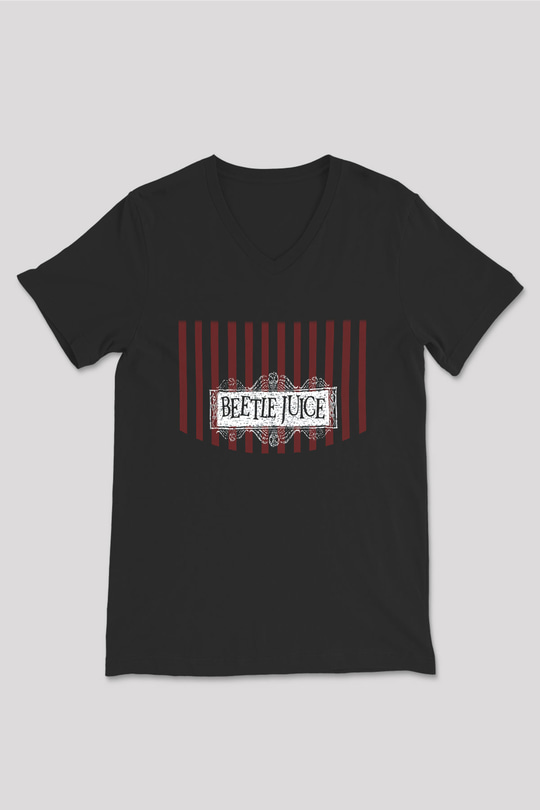 Beetlejuice Beterböcek Siyah Unisex V Yaka Tişört