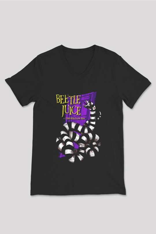 Beetlejuice Beterböcek Siyah Unisex V Yaka Tişört