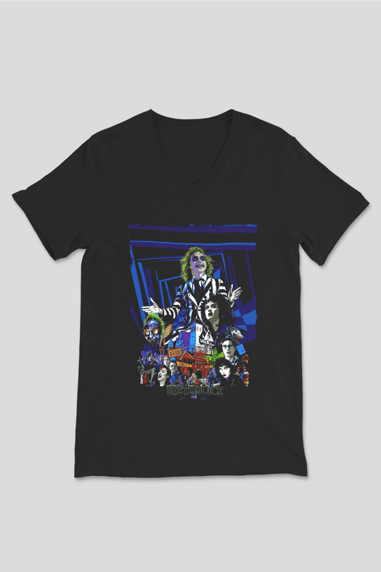 Beetlejuice Beterböcek Siyah Unisex  V Yaka Tişört