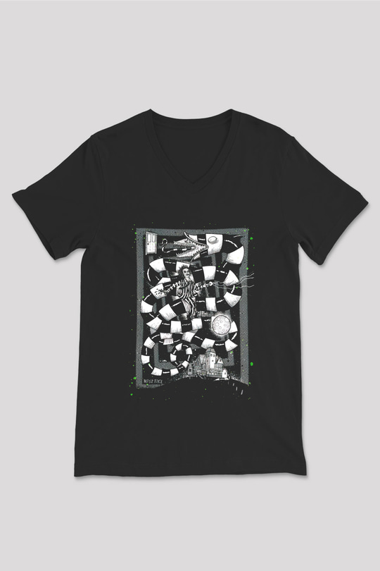 Beetlejuice Beterböcek Siyah Unisex V Yaka Tişört