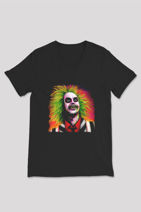 Beetlejuice Beterböcek Siyah Unisex V Yaka Tişört