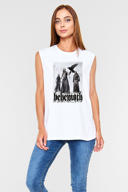 Behemoth Beyaz Unisex Kolsuz Tişört