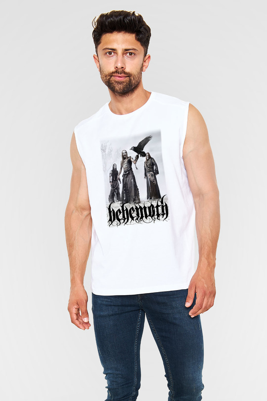 Behemoth Beyaz Unisex Kolsuz Tişört