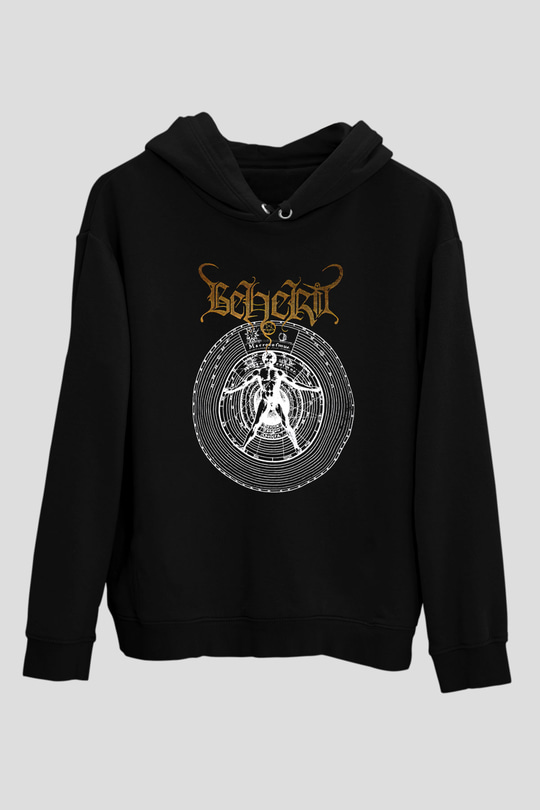 Beherit Baskılı Unisex Siyah Kapüşonlu Sweatshirt
