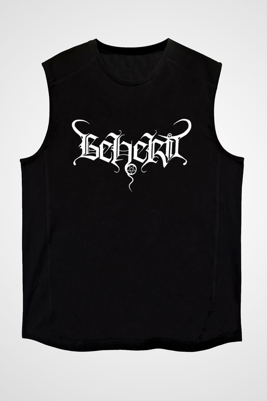 Beherit Baskılı Unisex Siyah Kolsuz Tişört - Tshirt