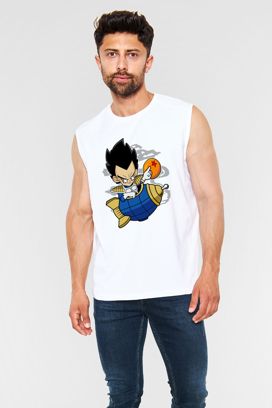 Bejita Rocket Baskılı Unisex Beyaz Kolsuz Tişört