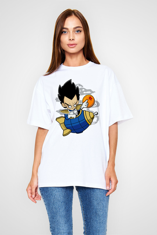 Bejita Rocket Baskılı Unisex Beyaz Oversize Tişört