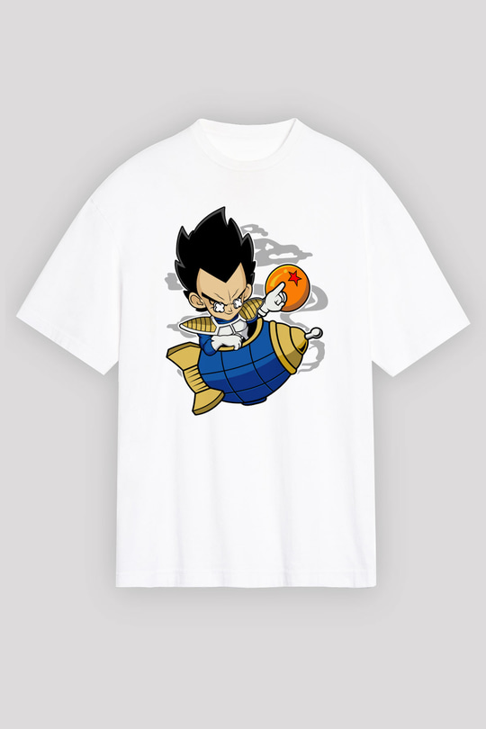 Bejita Rocket Baskılı Unisex Beyaz Oversize Tişört