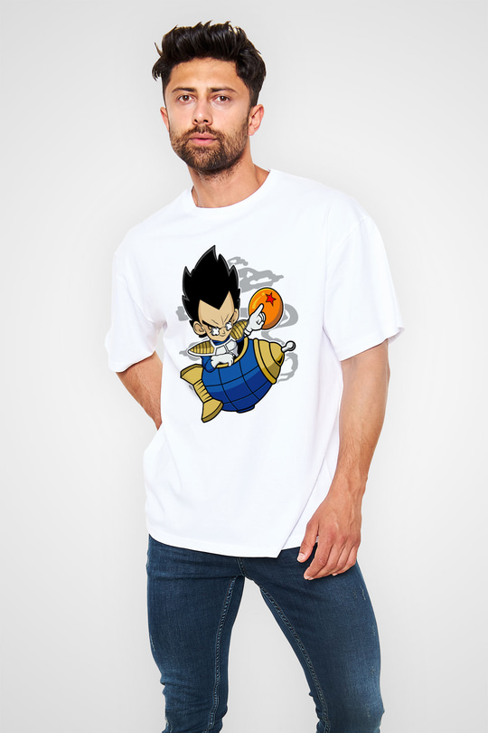 Bejita Rocket Baskılı Unisex Beyaz Oversize Tişört