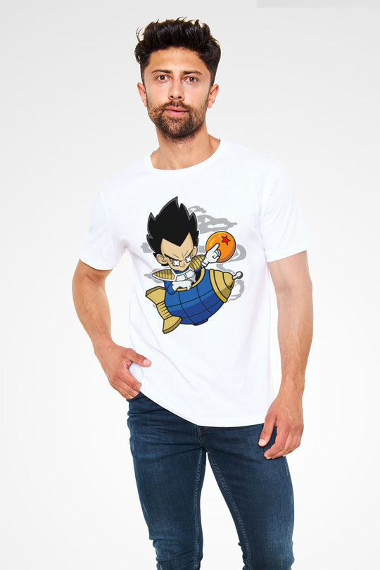 Bejita Rocket Baskılı Unisex Beyaz Tişört