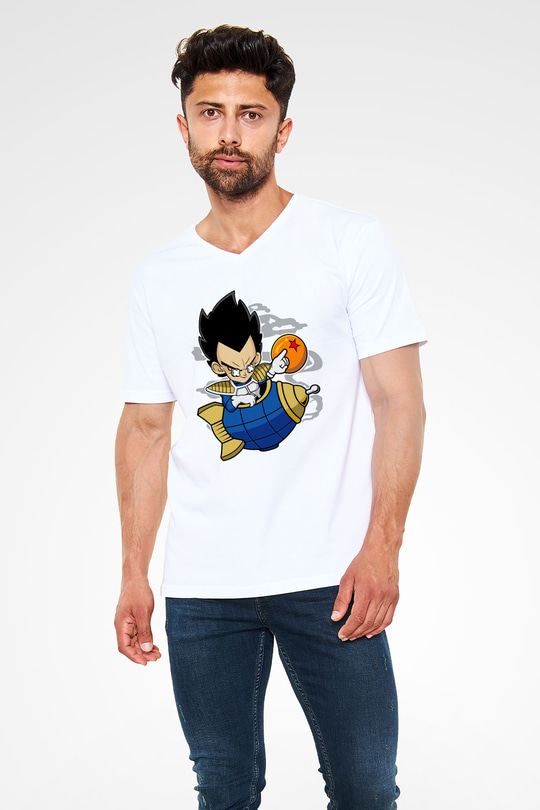 Bejita Rocket Baskılı Unisex Beyaz V Yaka Tişört