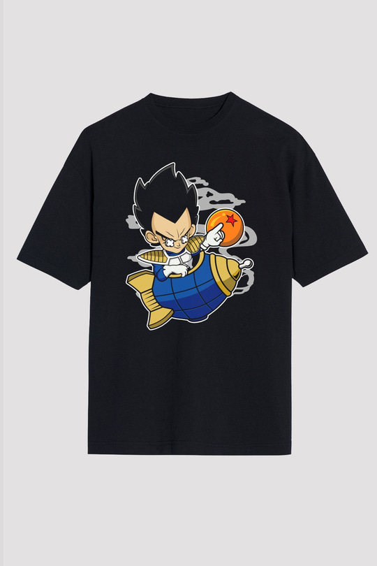 Bejita Rocket Baskılı Unisex Siyah Oversize Tişört