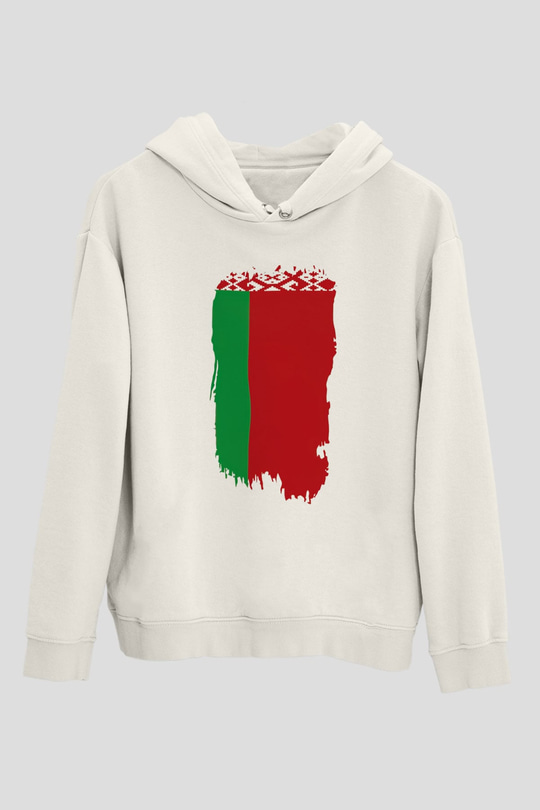 Belarus Beyaz Unisex Kapşonlu Sweatshirt
