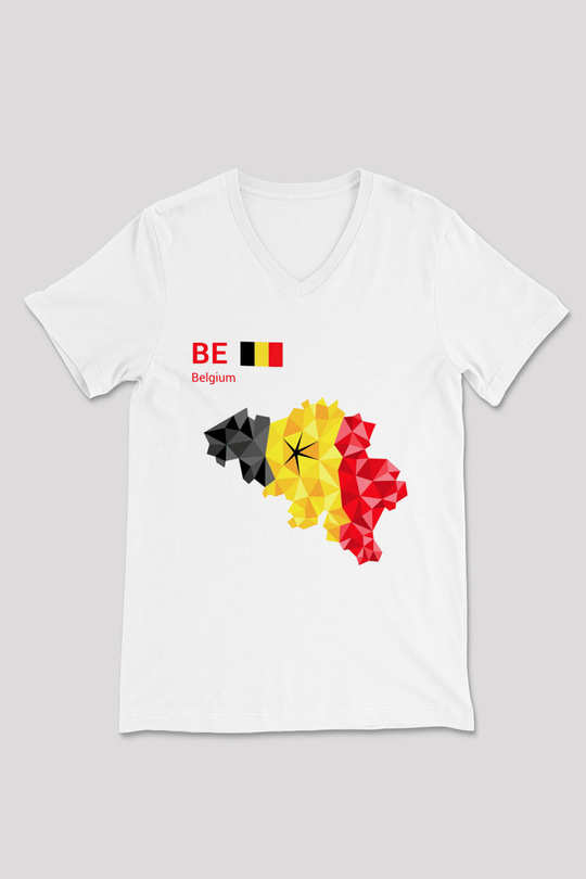 Belçika Beyaz Unisex V Yaka Tişört T-Shirt