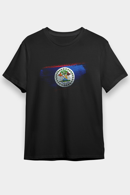 Belize Bayrağı Baskılı Unisex Siyah Tişört
