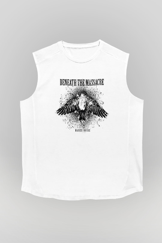 Beneath the Massacre Baskılı Unisex Beyaz Kolsuz Tişört