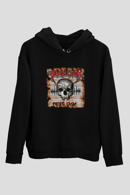 Benediction Baskılı Unisex Siyah Hoodie