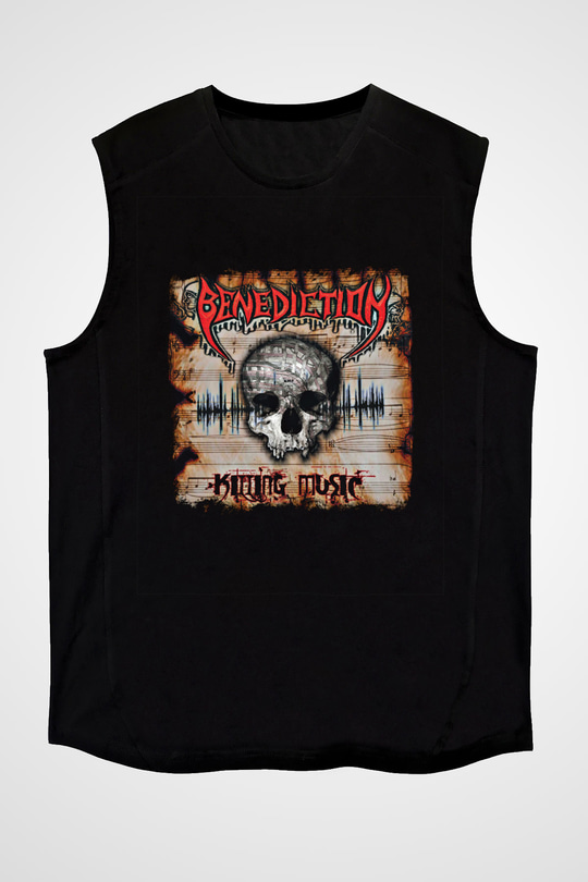 Benediction Baskılı Unisex Siyah Kolsuz Tişört