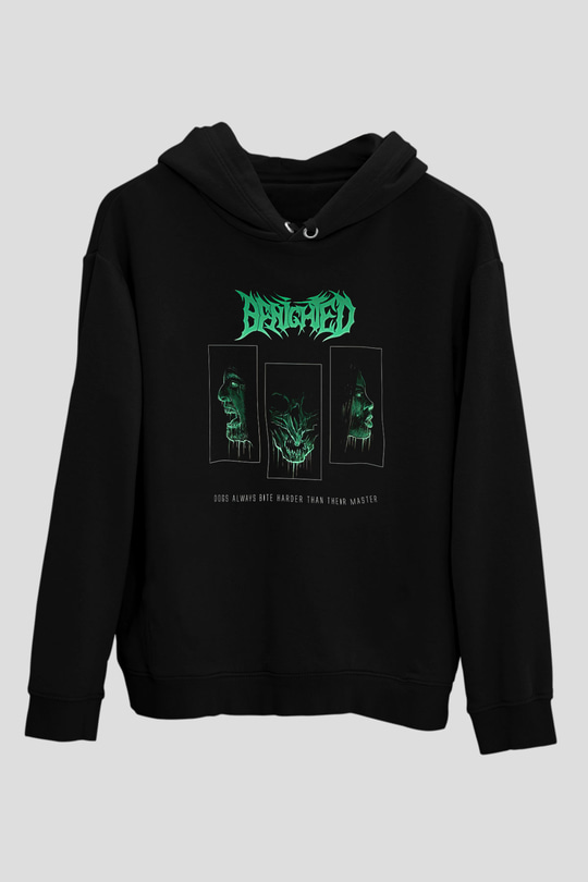 Benighted Baskılı Unisex Siyah Kapüşonlu Sweatshirt