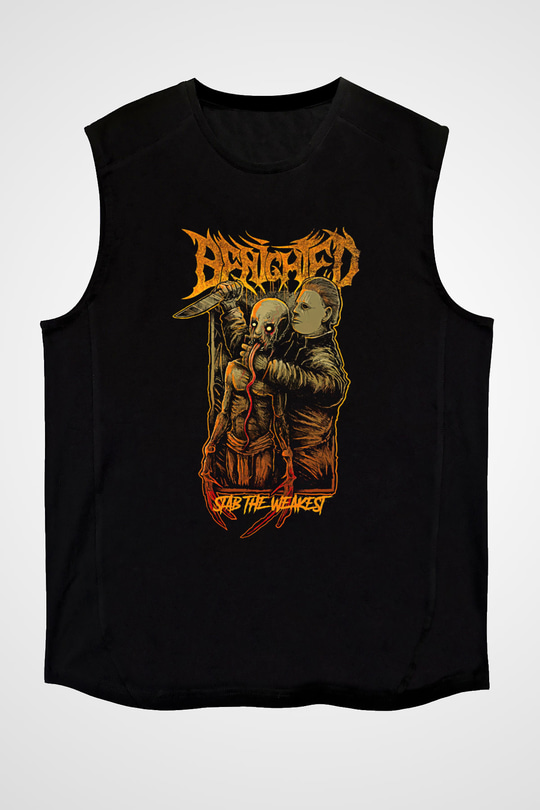 Benighted Baskılı Unisex Siyah Kolsuz Tişört - Tshirt