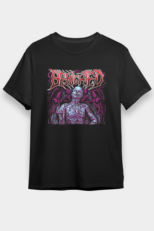 Benighted Baskılı Unisex Siyah Tişört - Tshirt