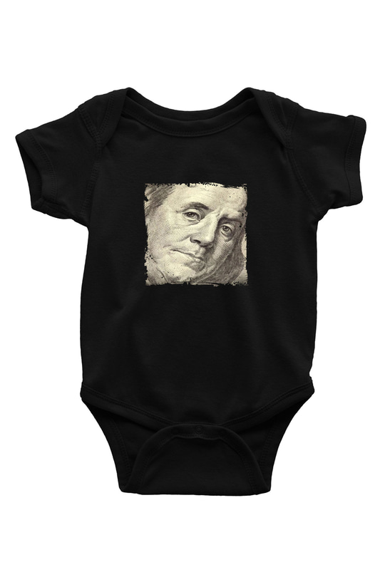 Benjamin Franklin Baskılı Unisex Siyah Bebek Body - Zıbın