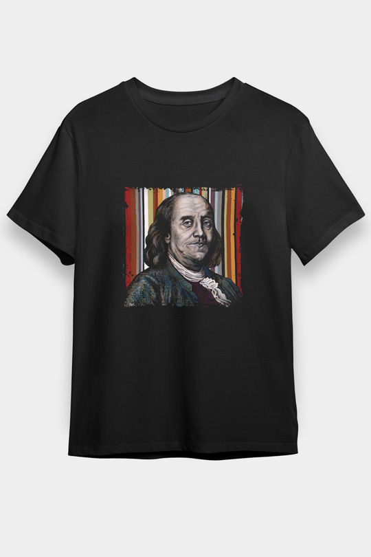 Benjamin Franklin Baskılı Unisex Siyah Tişört