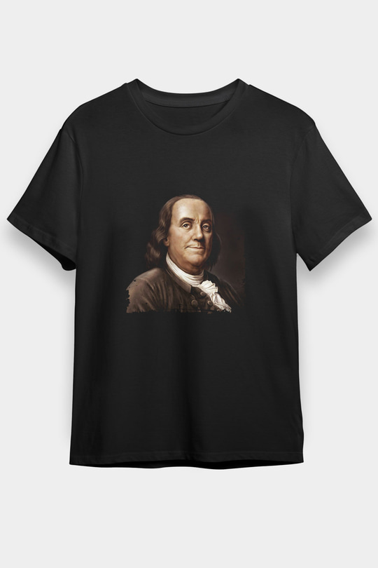 Benjamin Franklin Baskılı Unisex Siyah Tişört