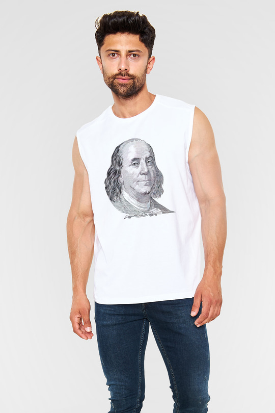 Benjamin Franklin Beyaz Unisex Kolsuz Tişört