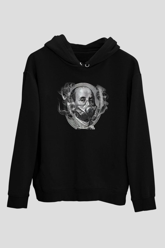 Benjamin Franklin Siyah Unisex Kapüşonlu Sweatshirt