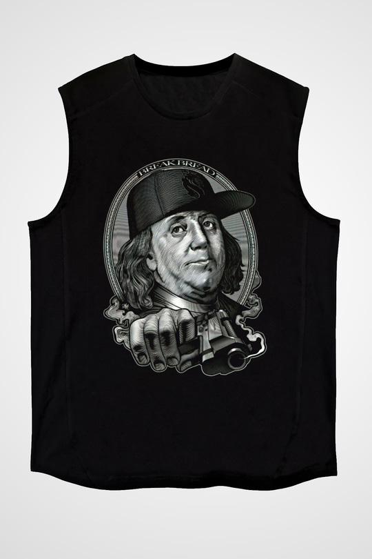 Benjamin Franklin Siyah Unisex Kolsuz Tişört