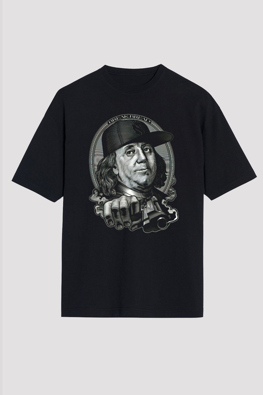 Benjamin Franklin Siyah Oversize Tişört Oversize T-shirt - TişörtFabrikası